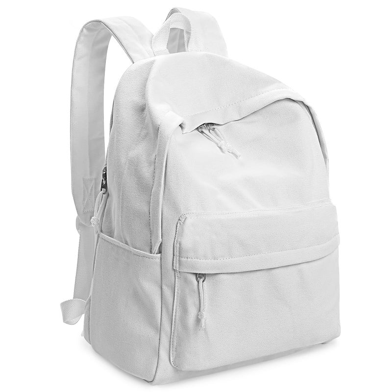 Zicac Diy Canvas Backpack Daypack Satchel Backpack (White, with Side Pocket) - Image 1
